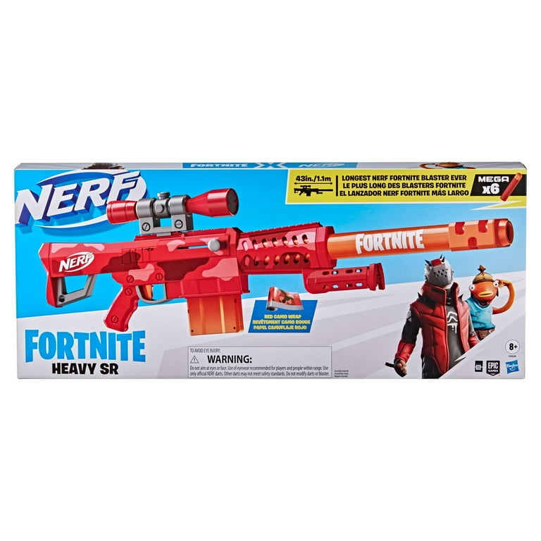 Nerf Fortnite Heavy SR Dart Blaster with Scope, 6 Mega Darts Nerf Fortnite Heavy SR Dart Blaster with Scope, 6 Mega Darts