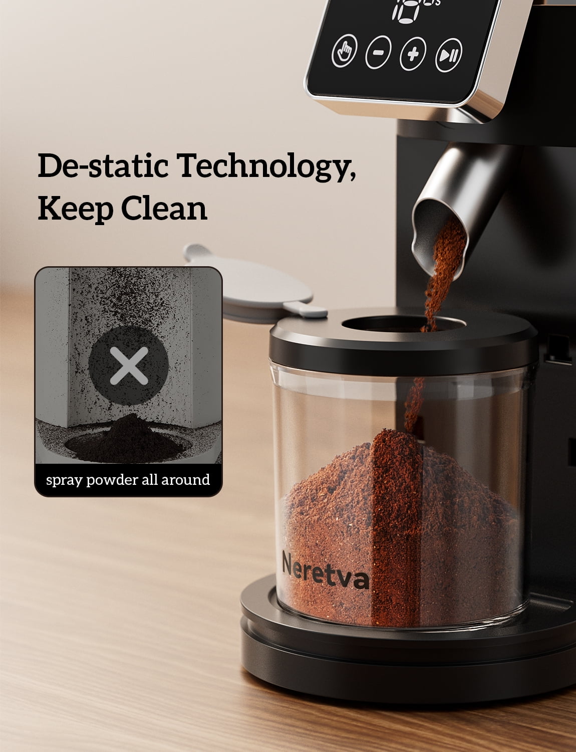 Neretva Burr Coffee Grinder Electric with Portafilter Cradle Coffee Bean Grinder 30 Precise Setting & LED Control Panel
