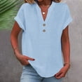 thumbnail image 2 of WERYOUNG Solid Color Womens Blouses Short Sleeve Stand Collar Button Front Shirts For Women Fall Daily Wear Comfortable Top,Size XXXL, 2 of 6