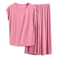 thumbnail image 4 of Aobny Capri Womens Pajamas Modal Plus Size Pajama Set 7/8th Crew Neck Short Sleeve Cap Sleeve Cute Pajamas,Hot Pink,XL, 4 of 5