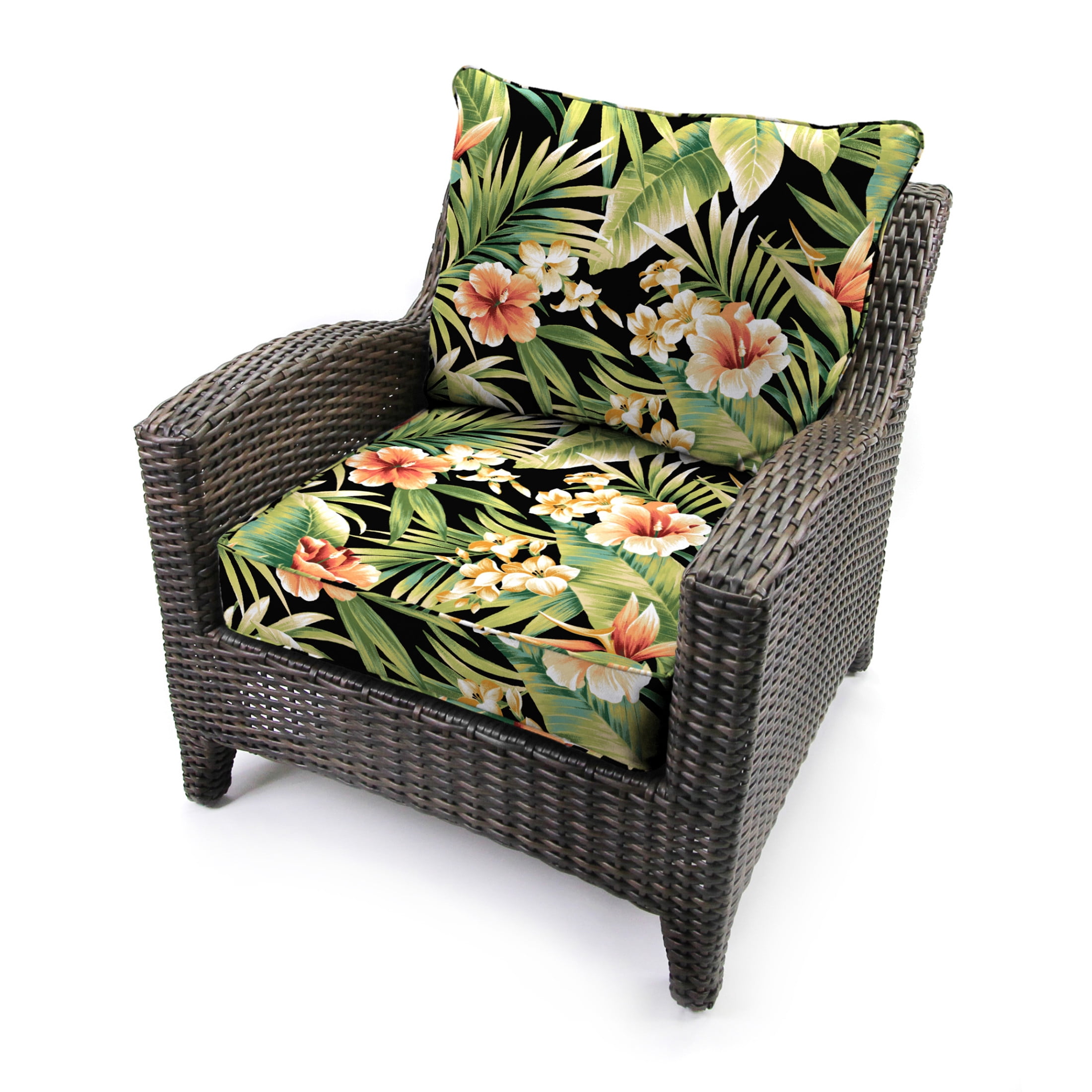 Jordan Manufacturing 46.5" x 24" Cypress Midnight Black Leaves Rectangular Outdoor Deep Seat Chair Cushion Set with Welt