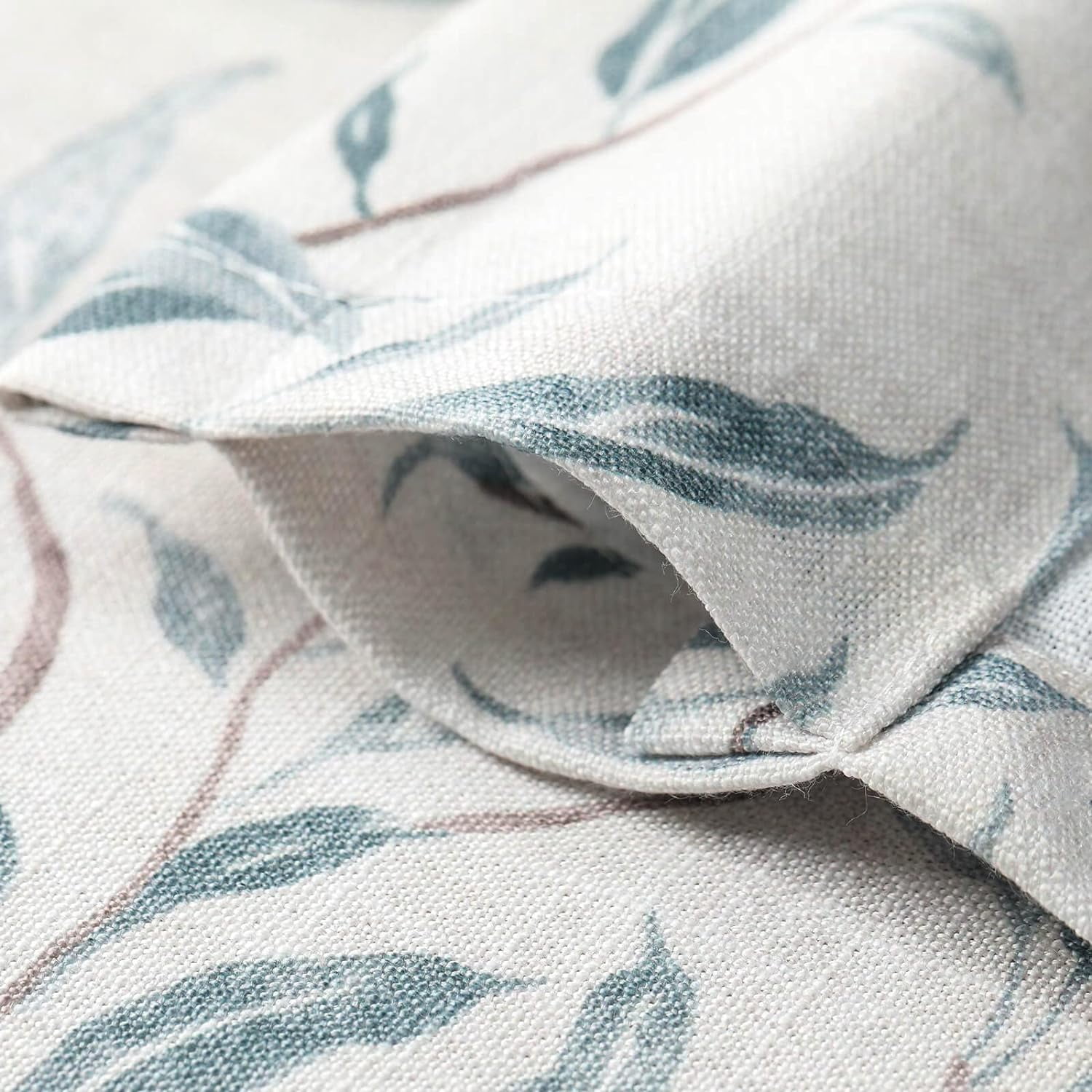 Kitchen Curtains 24 Inch Length, Green Leaves Print Linen Texture Short Tier Curtains Rod Pocket Valances for Dining Room, 27.5 x 24, 2 Panels