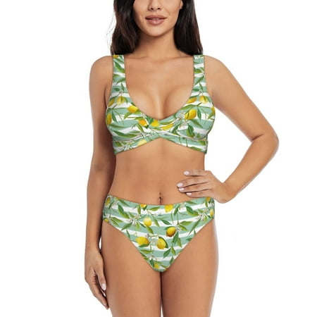 Ocsxa Lemon Pattern Women s Bikini Swimsuit Front Cross Two Piece Bathing Suit-XX-Large