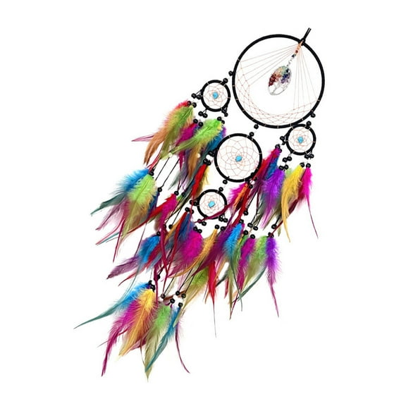 Colorful Feathered Dream Catchers Large Handmade Woven Crystal Tree Ornament Wall Decoration for Living Room Bedroom