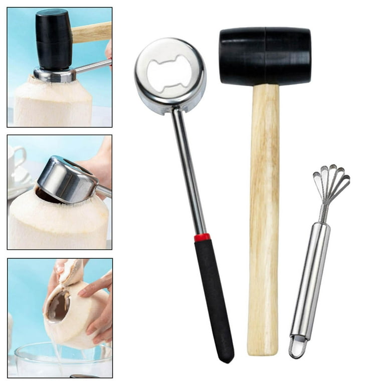 Coconut Opener Tool Set, Fruit Openers Rubber Meat Removal Coconut Shell Breaker Machine Coconut Shredder Tool Open , 3pcs, Size: Others