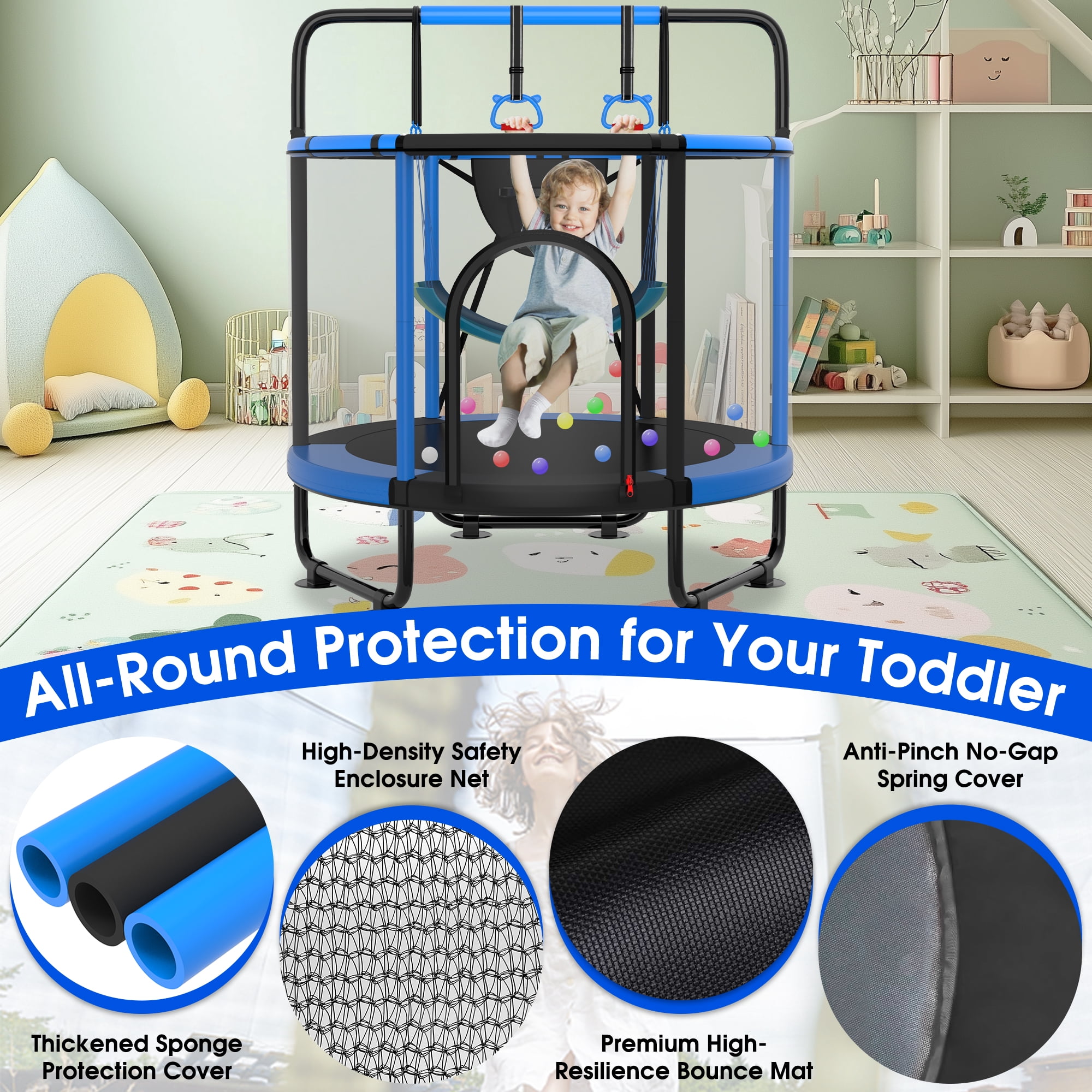 Cochan Trampoline for Kids 4.5FT 500LBS Toddler Trampoline with Enclosure Net and Handlebar, Mini Small Kids Trampoline for Age 1-6, Birthday Gift for Kids
