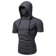 thumbnail image 2 of Men's Solid Color Short Sleeve Mask Hoodie, Casual Sports Pullover Top for Summer, Outdoor Activities,Gray,XL, 2 of 4