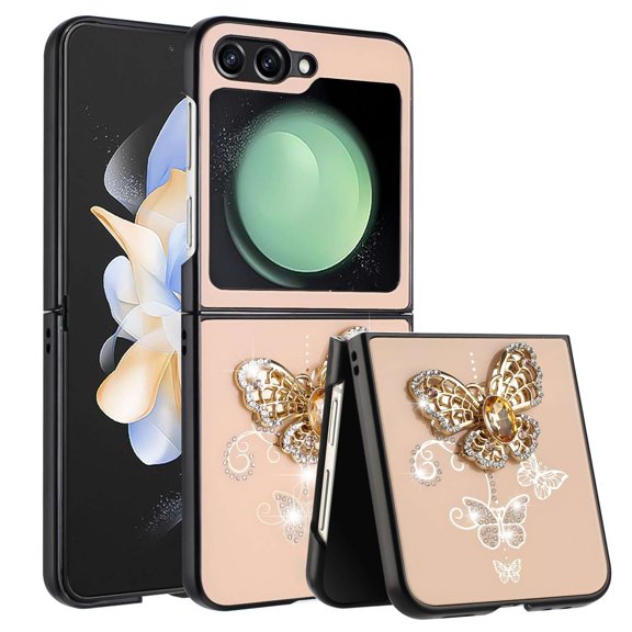 Bemz Butterfly Diamond Gem Luxury Cover Case for Galaxy Z Flip 5 - Rose Gold Pink