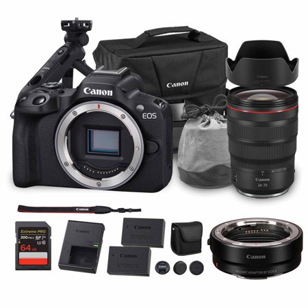 Canon EOS R50 Mirrorless Camera | 24.2MP APS-C 4K 30p Video Dual Pixel AF II 15fps Burst Vari-Angle Screen Compact Beginner Vlogging Camera + Canon RF 24-70mm Lens + Tripod Grip + More