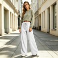 thumbnail image 5 of Women's Wide Leg Pants High Waisted Drawstring Elastic Waist Casual Loose Palazzo Solid Color Trousers with Pockets, 5 of 7