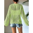 thumbnail image 4 of Womens Casual Cardigan Beach Long Sleeve Hollow Out Tie-Front Crochet Cardigan Green M, 4 of 5