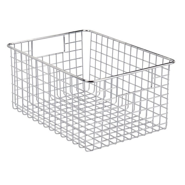 mDesign Metal Storage Basket Bin with Handles for Closets Chrome