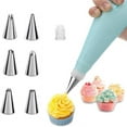 thumbnail image 2 of Monebena Silicone Piping Bag with 6 Pcs Stainless Steel Tips Set and 1 Converters,Cake Decorating Kit for Decorating Cakes and Cupcake,Reusable Baking Supplies Kit,8 Pcs,Blue, 2 of 9