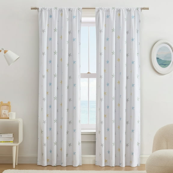 Ecologee Starfish 100% Blackout Rod Pocket Single Indoor Curtain Panel, Cream, 40" W x 84" L