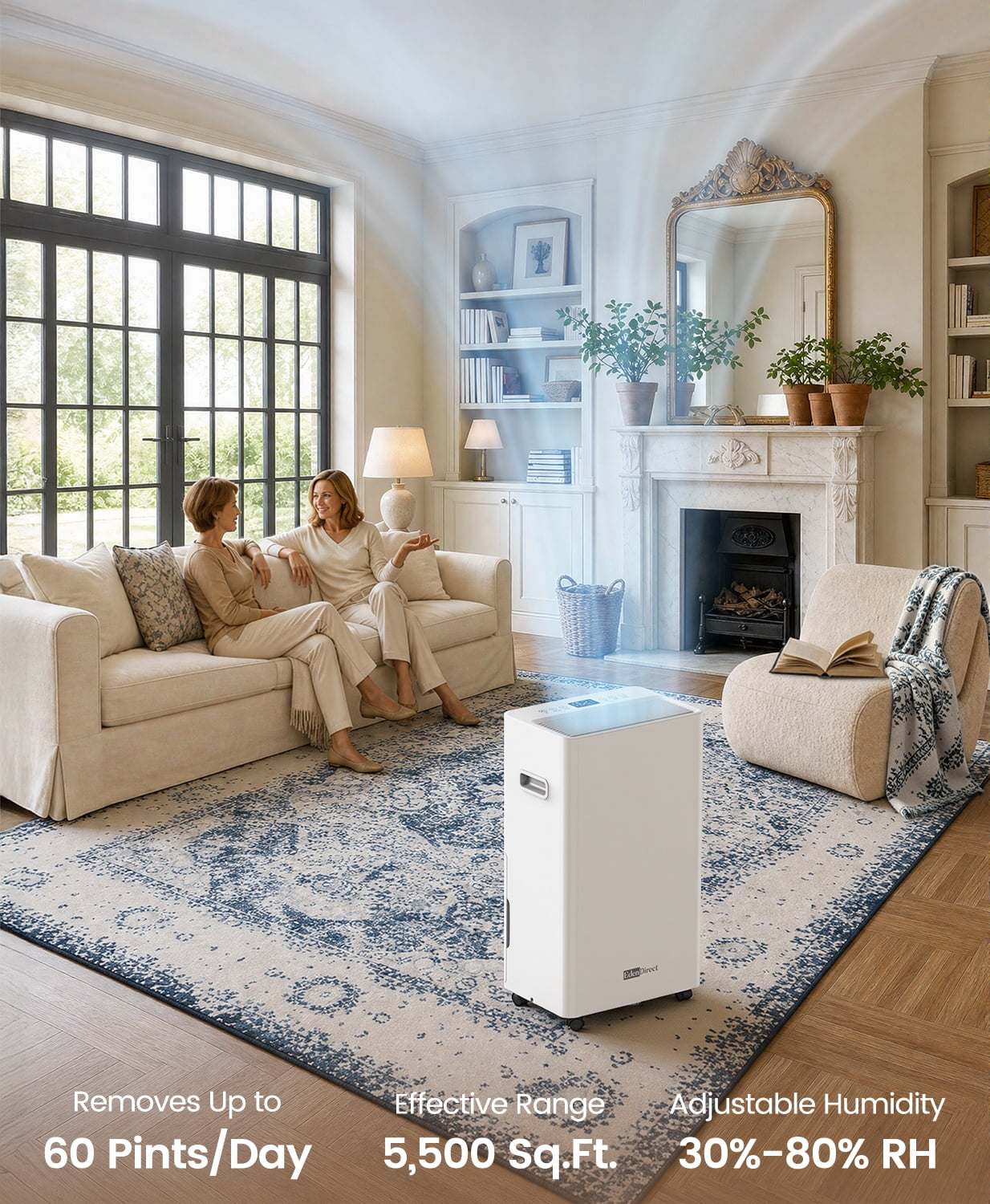 60 pt. 5500 sq. ft. Dehumidifier for Basement with Bucket, Drain Hose, in White, Auto-Off