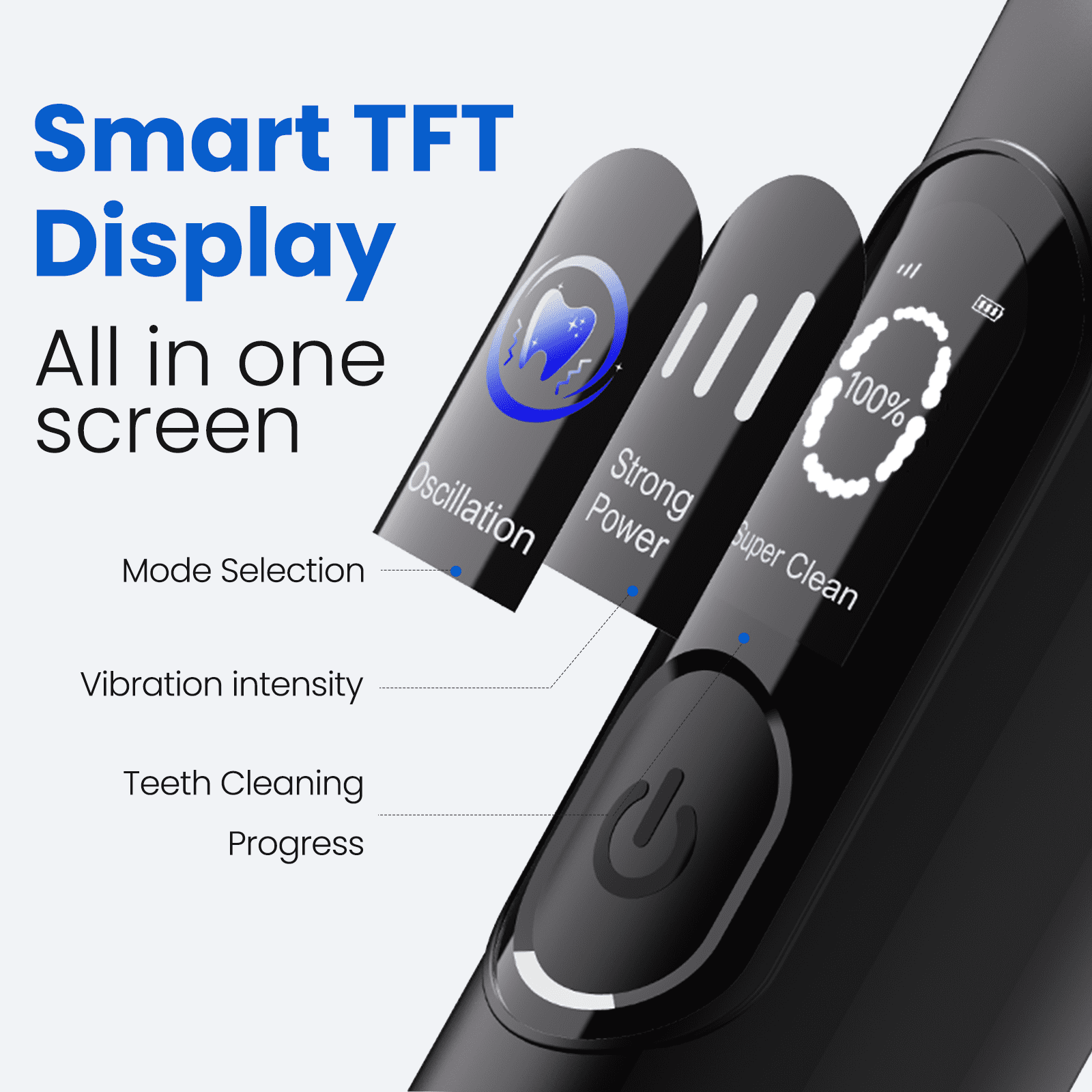 Marlincare Sonic Electric Toothbrush for Adults with Smart Display, Pressure Sensor, 180-Day Battery, 3 Intensity Levels & 5 Modes,Black