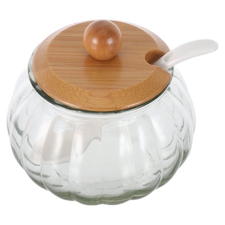 ETHZZLE Transparent Glass Pumpkin Jar with Spoon for Home Kitchen Use 1Set