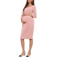 thumbnail image 4 of INSPIRE CHIC Womens Semi Formal Maternity Dresses Crew Neck 3/4 Sleeves Office Cocktail Back Zipper Work Pregnancy Dress M Gray Pink, 4 of 6