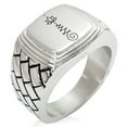 thumbnail image 1 of Stainless Steel Sacred Lotus Unalome Geometric Pattern Step-Down Biker Style Polished Ring, 1 of 1