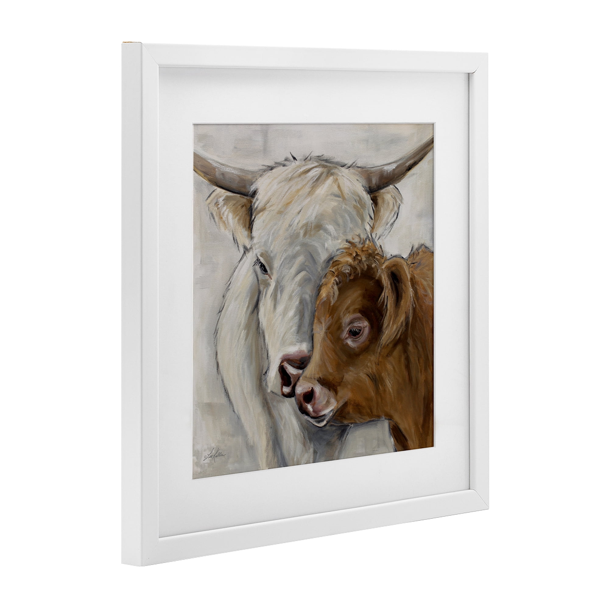 Stupell Industries Highland Cow & Calf Contrasts White Framed Print Under Glass, design by Lee Keller
