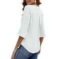 thumbnail image 5 of UVN Chiffon Blouses for Women Dressy Ruffle V Neck Tops Summer Casual 3/4 Sleeve Shirts, 5 of 10