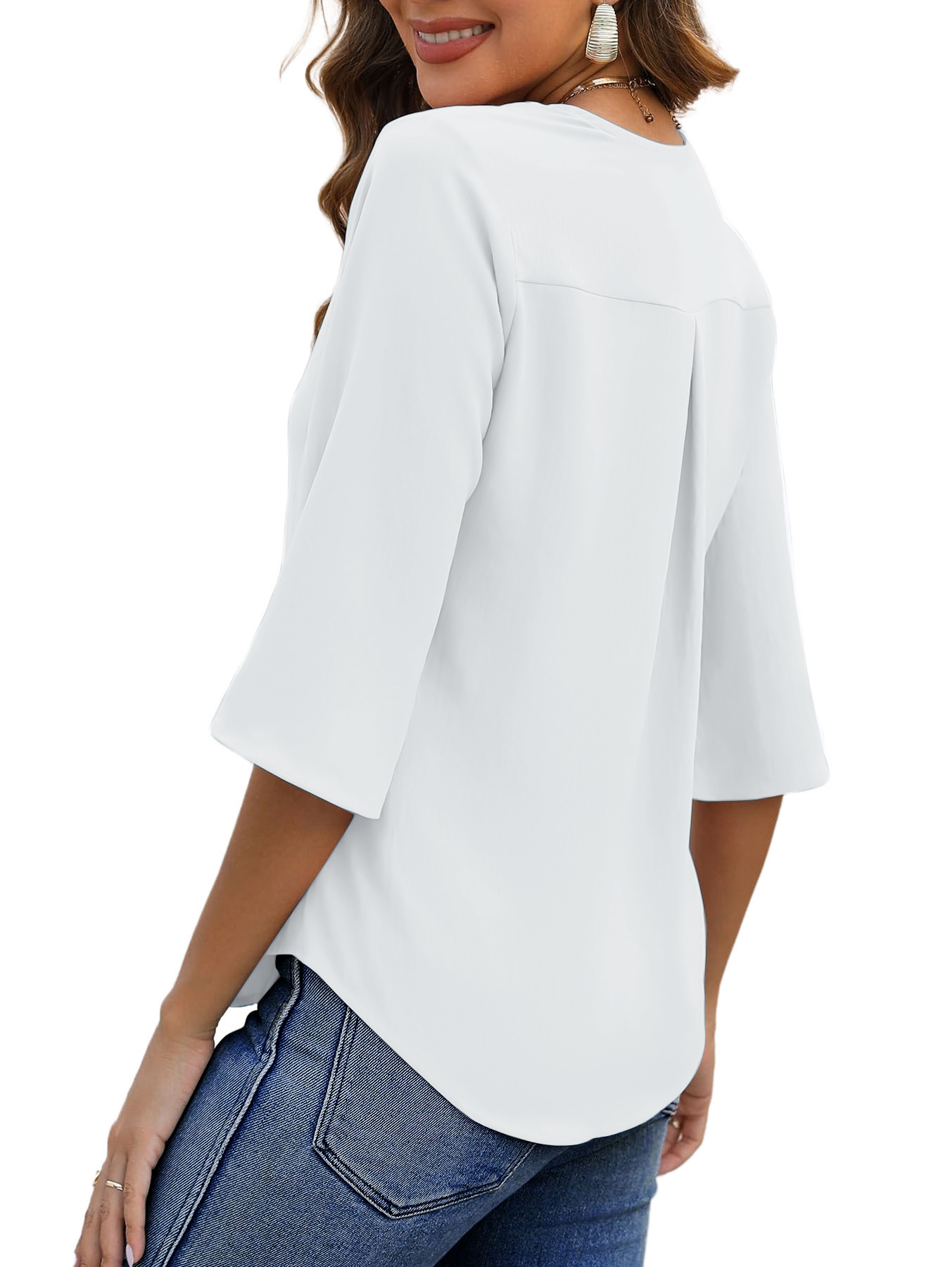UVN Women's Chiffon Dressy Blouse with 3/4 Sleeves, White photo 4
