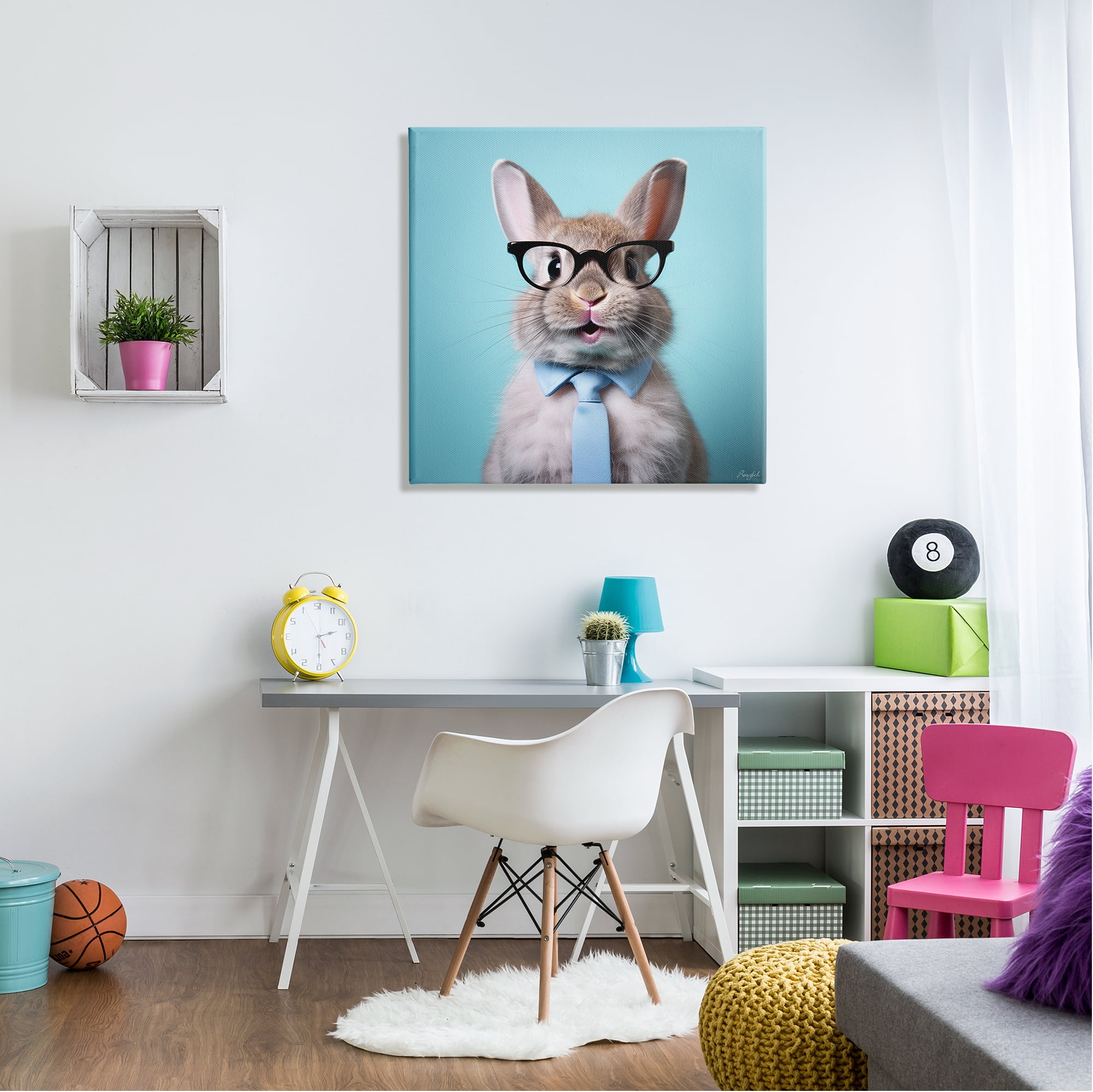 Stupell Industries Rabbit on Blue Portrait Animals & Insects Painting Gallery Wrapped Canvas Art Print Wall Art, 30 x 30