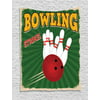 Vintage Decor Tapestry, Bowling Balls and Pins Design Western Sport Hobby Leisure Winner Artsy Art Print, Wall Hanging for Bedroom Living Room Dorm Decor, 40W X 60L Inches, Multi, by Ambesonne