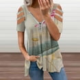 thumbnail image 2 of Chinese Lotus Womens Summer V Neck Zipper Top Short Sleeve T Shirt Off Shoulder Top Casual Classy Loose Shirts, 2 of 7