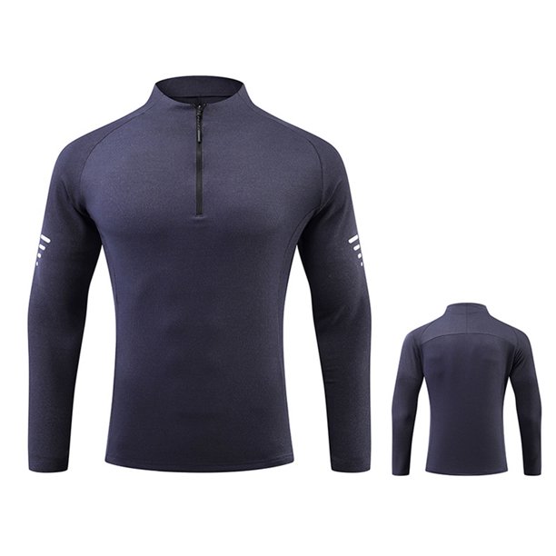 pstuiky Camisas de manga larga abrigadas para hombre, Camiseta deportiva ligera y transpirable de color sólido con cremallera y cuello alto de manga larga para hombre camisetas de hombre m