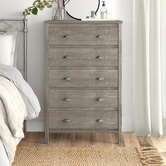 Camaflexi Baja Solid Wood 5-Drawer Bedroom Chest in Driftwood Gray