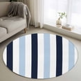 thumbnail image 2 of Navy Blue Aqua Striped Large Area Rugs for Bedroom Living Room, Soft Non Slip Carpet Bedside Rug, Farmhouse Stripe Art Round Floor Cover Kitchen Accent Rug 3.3' for Dining Room/Office, 2 of 9