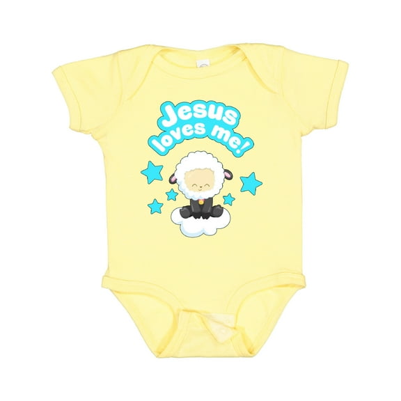 Inktastic Jesus Loves Me Cute Lamb and Stars Boys or Girls Baby Bodysuit