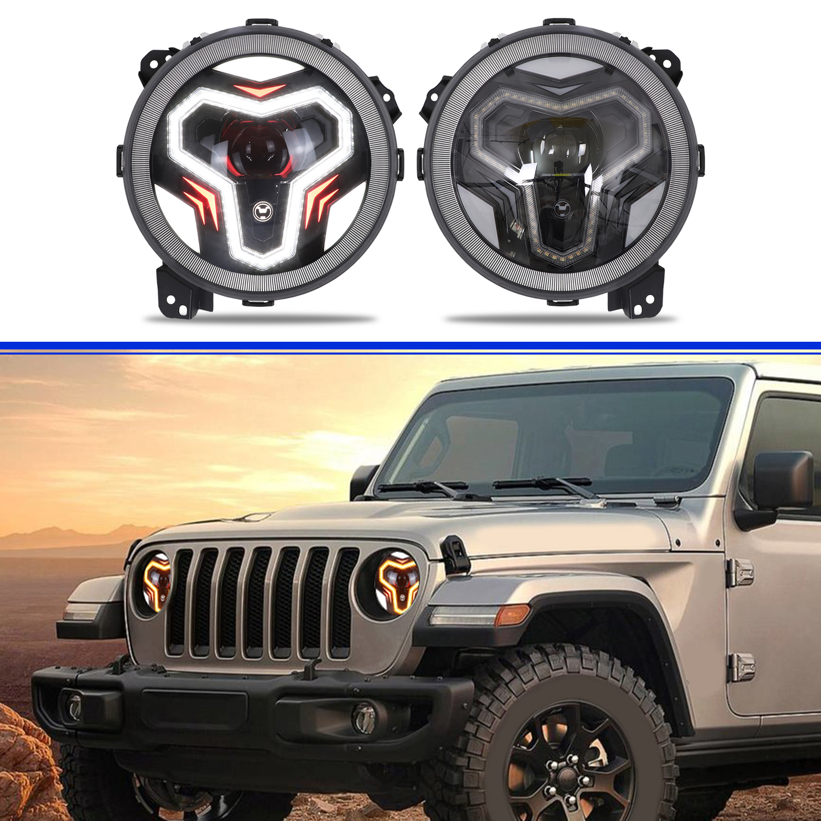 MFC 9 Inch LED Headlights, Round Headlights with Halo DRL High/Low Beam