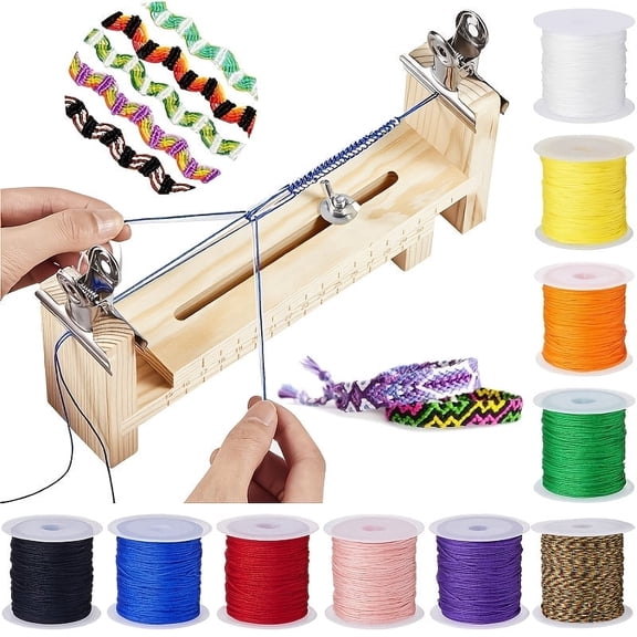 13 Pcs Wooden Bracelet Maker Kit, Adjustable Paracord Jig with 10 Colors Nylon Cord and 2 Clips, Jewelry Making Tools For Adults for Handmade Gifts und DIY Loom Bracelet Craft