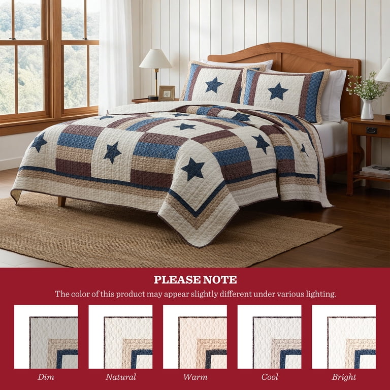 Country Holiday Americana Stars 100% Cotton Quilt Set, Queen photo 7