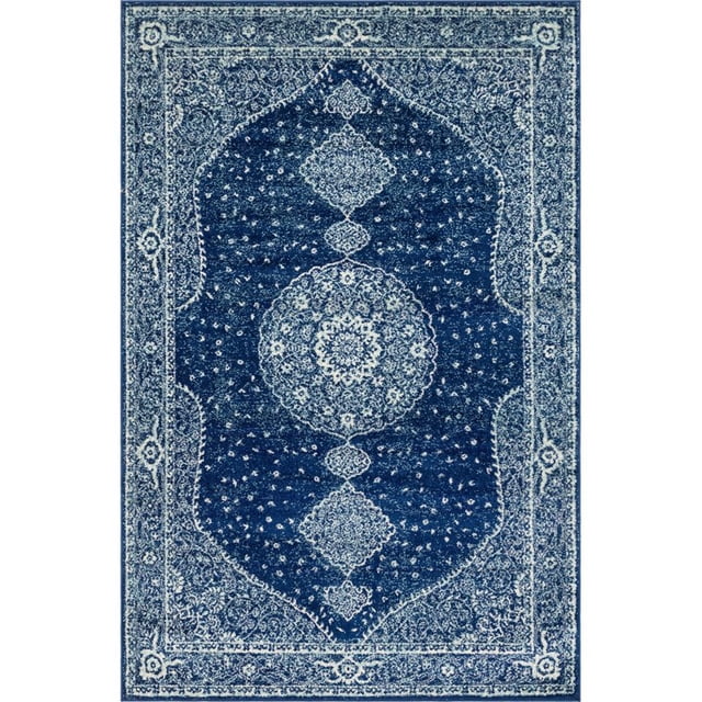 Unique Loom Bromley Traditional Border Rug 6' x 9' Rectangle Navy Blue/Ivory