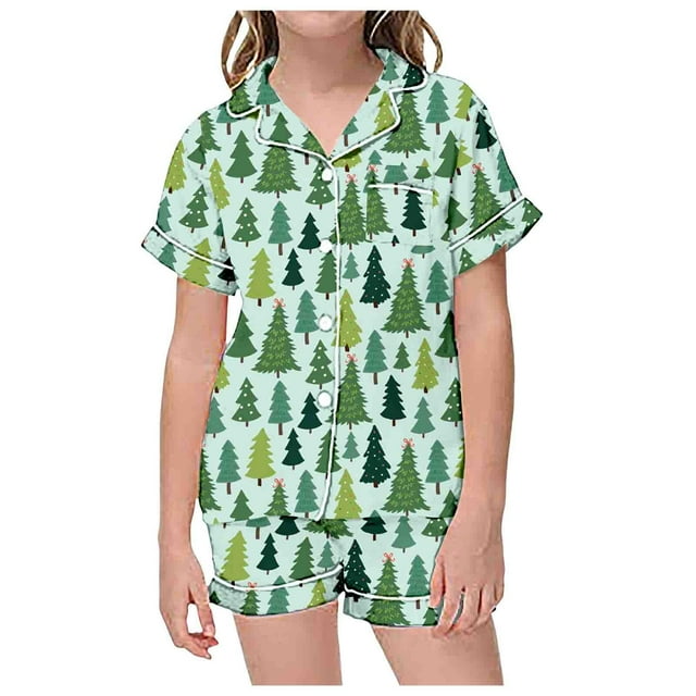 WEAIXIMIUNG Pyjama pour Tout-Petits 2T Ensemble de Pyjama Décontracté Imprimé à Boutons Col Rabattu Manches Courtes et Shorts