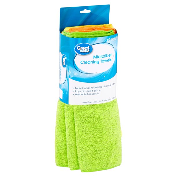 Great Value Multipurpose Household Microfiber Cleaning Towels, 12
