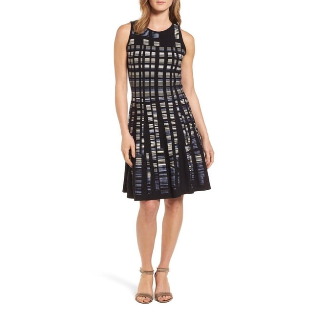 Nic + Zoe Robe en Tricot Jacquard Sans Manches Ajustée et Évasée Taille TP $345