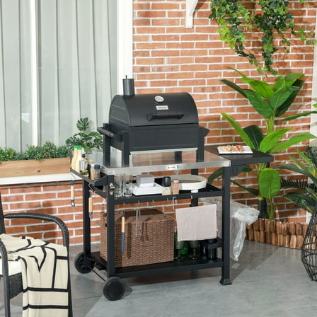 Movable Stainless Steel 3-Shelf Outdoor Grill Cart w/ Side Table