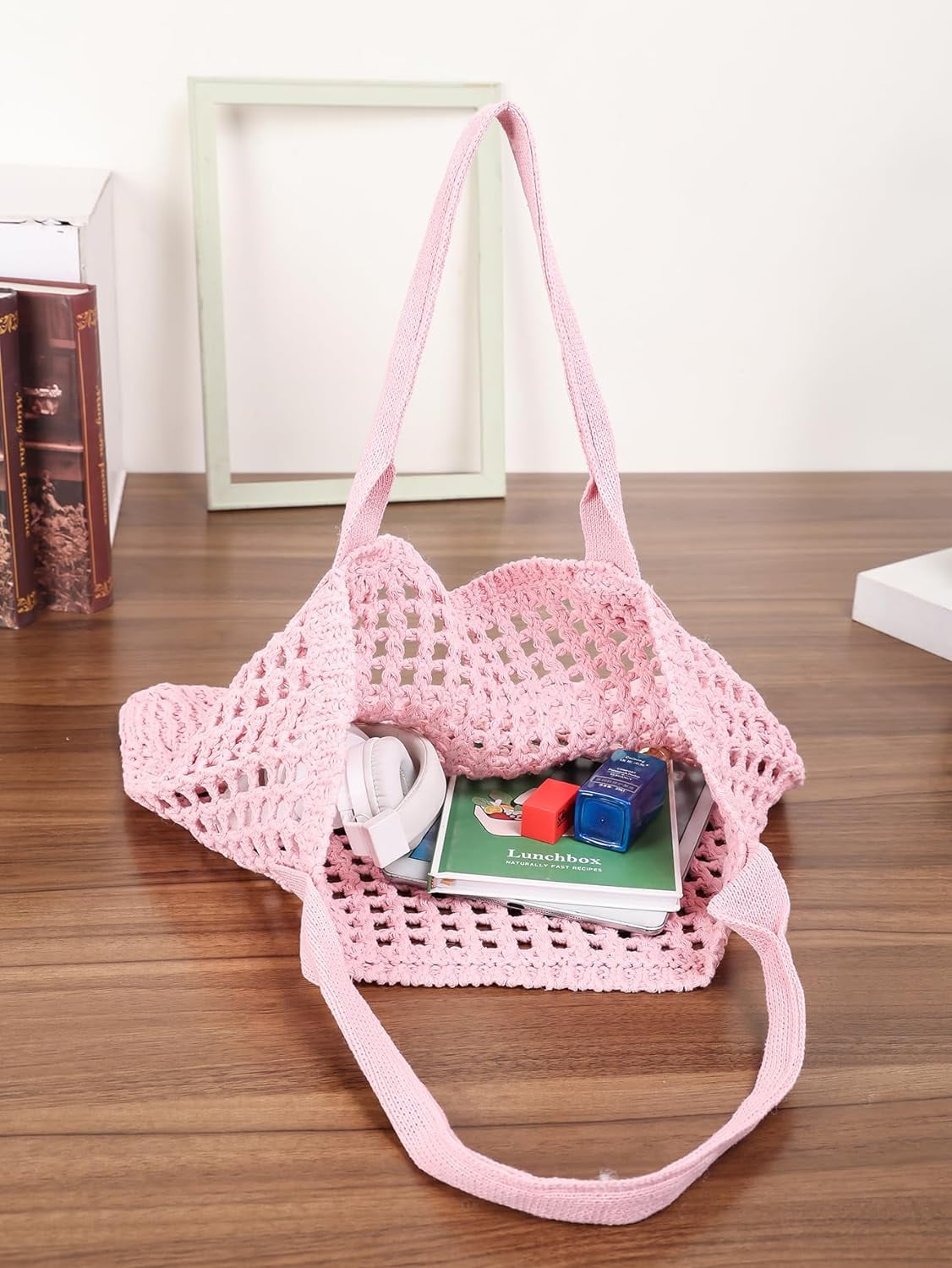 CAILDANL Women's Beach Tote Bag, Crochet Knit Hollow Design, Stylish Tote for Beach,Travel and Everyday Use Aesthetic Handbag