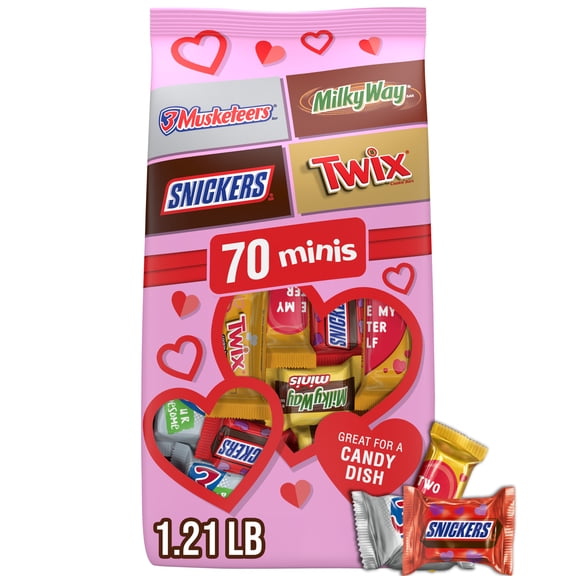 Snickers, Twix & More Valentine's Day Milk Chocolate Bars Variety Pack - 70 Ct Bulk Bag