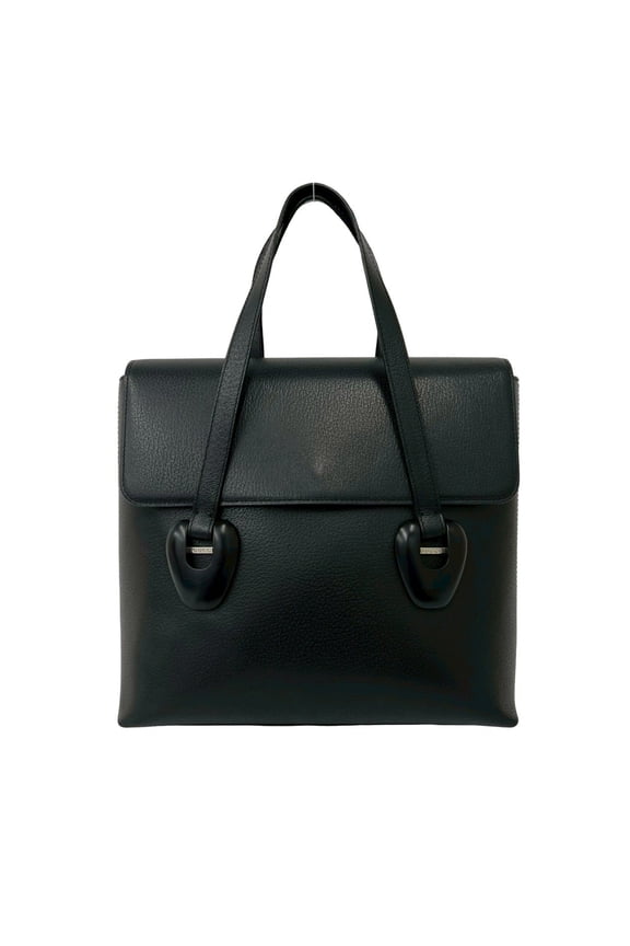 Pre-Owned GUCCI (Old Gucci) Vintage Logo Engraved Hardware Leather Handbag Tote Bag Black 67753