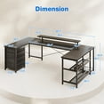 thumbnail image 4 of 66 inch U Shaped Gaming Desk with Drawers, Home Office Desk with Adjustable Heights Monitor Stand, Reversible Corner Desk with LED Lights & Power Outlets, Black, 4 of 9