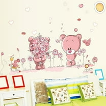 Pink BearLover Love Daisy Flowers Wall Decal Butterfly Wall Sticker for Nursery, Living Room, and Kindergarten Decor, Perfect for TV Sofa Background Line Sunflowers, Flowers, and Butterflies