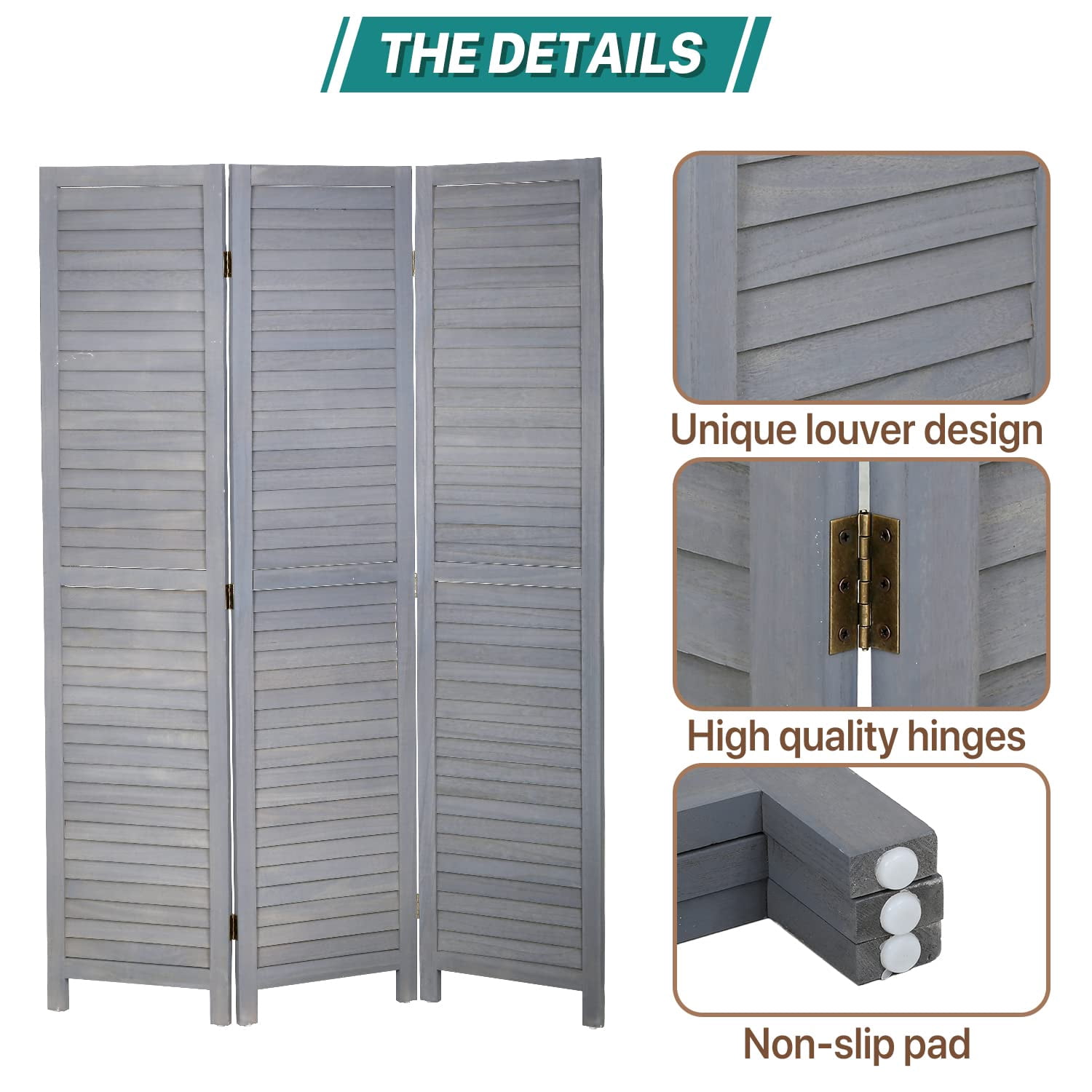 YRLLENSDAN Room Dividers and Folding Privacy Screens, Wall Divider for Living Room, Freestanding Indoor Room Divider for Room Separation, Gray 3 Panels