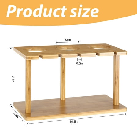 Wine Rack, Hold 3 Bottles & 3 Glasses, Bamboo Tabletop Wine Storage Holder for Bar, Wine Cellar, Cabinet, Pantry