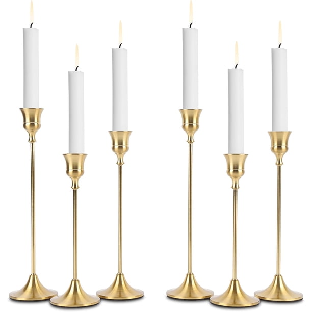 6Pcs Candelabros, Candelabros de Oro, Vintage Taper candelabro, decoración del hogar de Oro candelabros, para Halloween acción de Gracias Navidad (Oro Clásico)