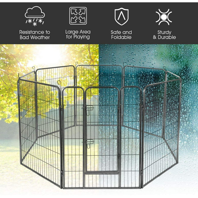 ONKER 48 inch Dog Fence with Door, 16/8 Panels Dog Playpen for Outside  Large Dogs, Portable Pet Playpen Fencing Enclosures, Heavy Duty Metal  Camping